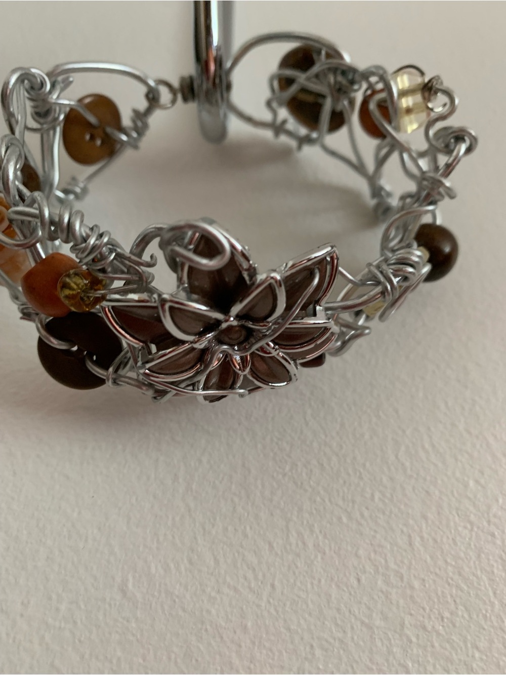Beautiful and creative Handcrafted Silver Wire Floral Bracelet with Brown Beads